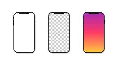 Akıllı telefon maketi. Beyaz arkaplanda boş ekranlı telefon. Sosyal medya için cep telefonu şeması ve şablonu. Ui ve uygulama için gölgesi olan gerçekçi dikey masaüstü. Vektör.