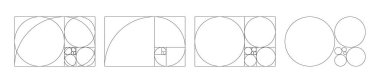Altın oran sarmalı. Fibonacci sarmalı. Geometri oranlı altın oran bölümü. İlahi altın çizgi. Uyum geometrik bileşimi. Vektör.