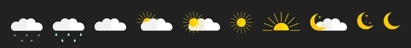 Symbole Der Wettervorhersage Wettersymbole Isoliert Auf Schwarzem Hintergrund Klimazeichen Meteo — Stockvektor