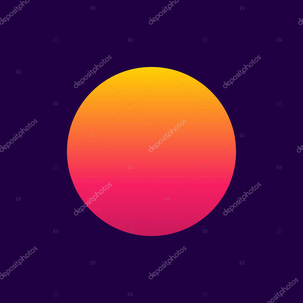 Retro sunset of 80s. Retro sunset of 90s. Background of sun for cyberpunk, disco and sunrise in miami. Gradient graphic for summer logo. Futuristic icons for flyer, music and shirt. Vector.