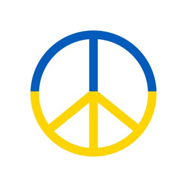 Peace sign of ukraine. Peace, happy and love symbol. Icon of ukraine flag. Ukraine flag for stop war. Sign isolated on white background. Stop russian agression. Vector.