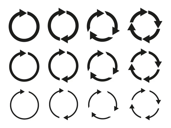 圆形箭头 圆形箭头图标 循环循环用于重置 重复和重新加载 用于倒转 同步和回转的一组箭头 孤立的符号 — 图库矢量图片
