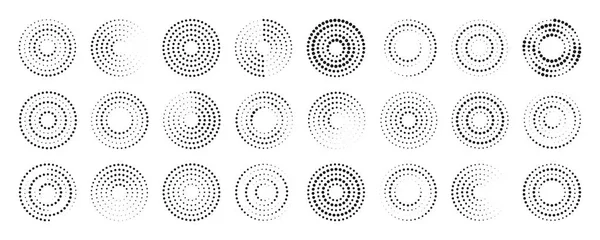 Circle Dot Pattern Halftone Dot Pattern Spiral Halftone Frame Set — Vetor de Stock