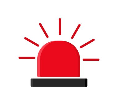 Acil durum siren ikonu. Siren ve ışıkla alarm. Polis ve ambulans için kırmızı ışık. Polis ve ambulans teşhircisi. Dikkat ve güvenlik sinyali veren lamba. Vektör.