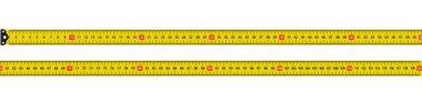 Measure tape with cm. Yellow ruler with scale metric. Tapeline with millimeter, centimeter and meter. Metal long measure tape with professional precision for construction and carpentry. Vector.