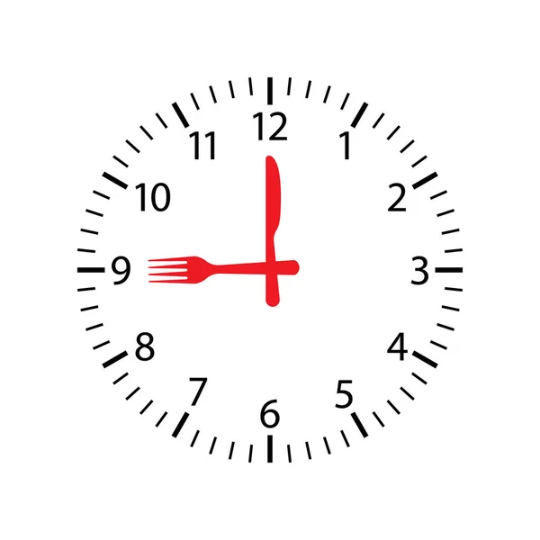 Time Breakfast Clock Red Fork Knife Food Time Icon Isolated — Archivo Imágenes Vectoriales