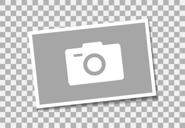 Kameralı fotoğraf çerçevesi. Kağıt fotofram, resim ve fotoğraf. Gerçekçi fotoğraf çerçeveli eski bir albüm. Fotoğraf için gölgesi ve şeffaf arkaplanda hafızası olan boş bir model. Vektör.
