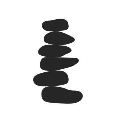 Taş dengesi. İkon zen. Çakıl taşı logosu, taşlar ve taşlar. Spa, yoga ve masaj logosu. Siyah simge beyaz arkaplanda izole edildi. Harmony rahatla konsepti. Vektör.