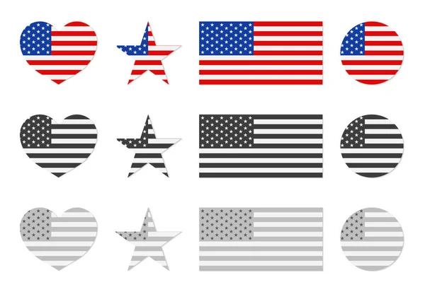 Bandiera Americana Icone Del Giorno Commemorativo Emblema Patriota Usa Con — Vettoriale Stock