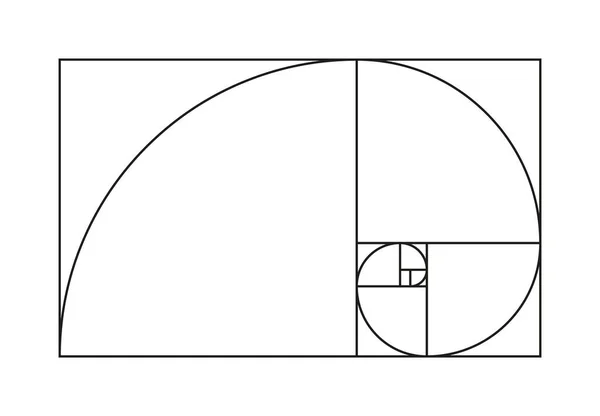 黄金比例 黄金比例螺旋形 Fibonacci的螺旋体 具有几何比例的部分 神圣的金线 和谐的几何构图 — 图库矢量图片