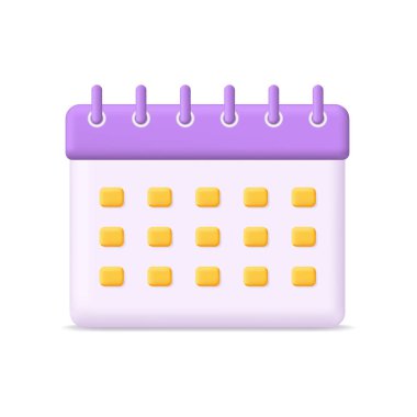 3D takvim simgesi. Program, tarih ve olay için 3D takvim. Ajanda, hatırlatma ve plan için takvim. Beyaz arkaplanda simge izole edildi. Gündüz, hafta ve ay için takvim. Vektör.