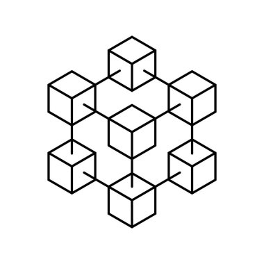 Blockchain simgesi. Zincirleme yapı. Zincir logosunu engelle. Küp hizada. Şifreli para birimi sembolü. Kripto işi. Kriptografi verileri. Ağ teknolojisi. Vektör.