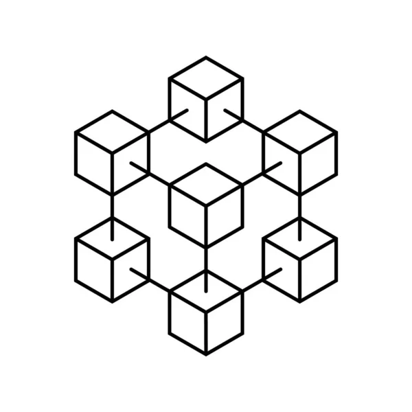 Icona Blockchain Struttura Blockchain Blocco Catena Logo Cubo Stile Linea — Vettoriale Stock