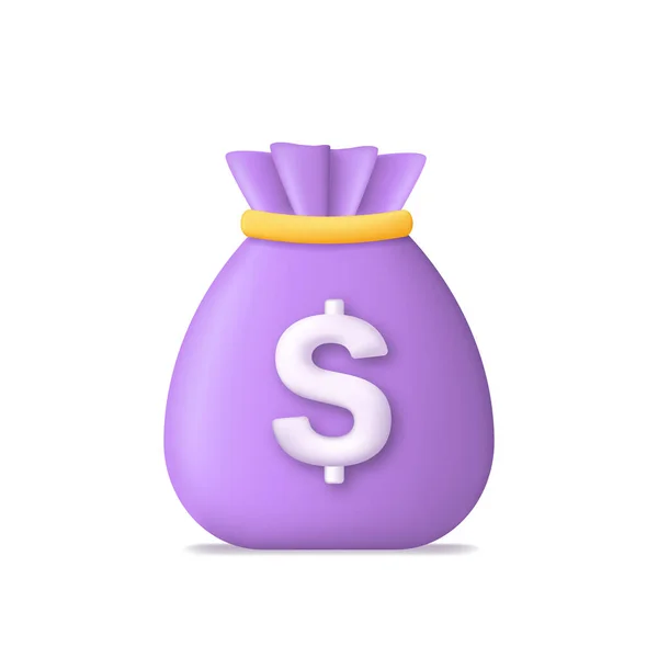 3D钱袋 3D图标贷款 预算和工资 现金和商业的符号 没救了 投资用的钱袋 — 图库矢量图片
