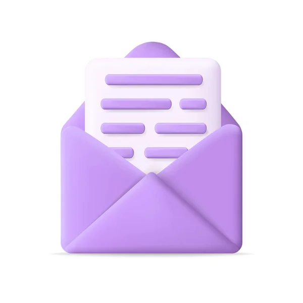 Carta Postal Ícone Envelope Abra Documento Mail Com Mensagem Ilustração — Vetor de Stock
