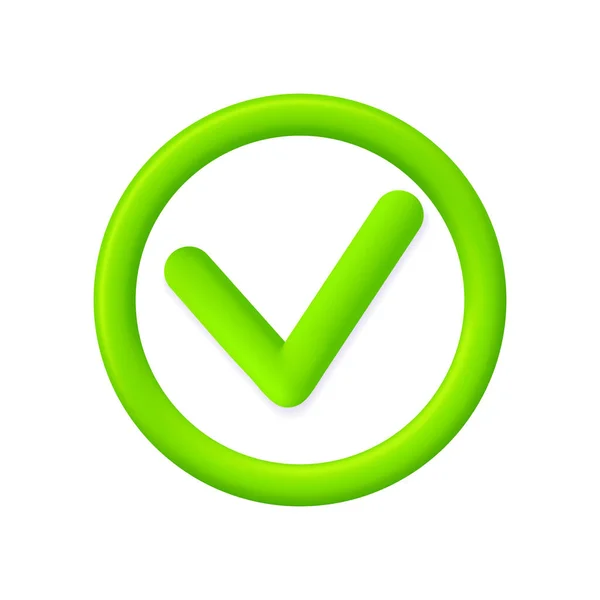 アイコンをクリック 3次元チェックマーク チェックマーク付きの丸緑のボタン チェックリストの署名 Okと受け入れます 選択のシンボルは 真と同意します アプリのロゴ ベクトル — ストックベクタ
