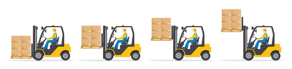 Forklift Pallet Orange Fork Lift Man Driver Warehouse Icon Truck — Vettoriale Stock