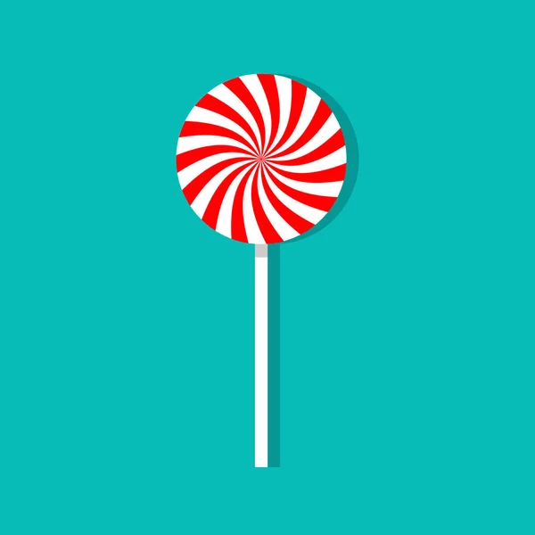 Candy Lollipop Sweet Peppermint Lollypop Stick Red White Swirl Caramel — Vetor de Stock