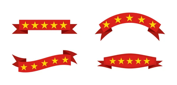 Stars Red Ribbons Five Badges Banners Rating Award Decoration Label — ストックベクタ