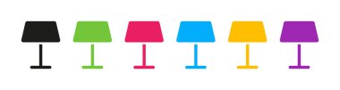 Table lamp icon. Design icons for desk, interior, office and home. Symbol of electric light. Concept of electricity. Set of isolated icons on white background. Vector.