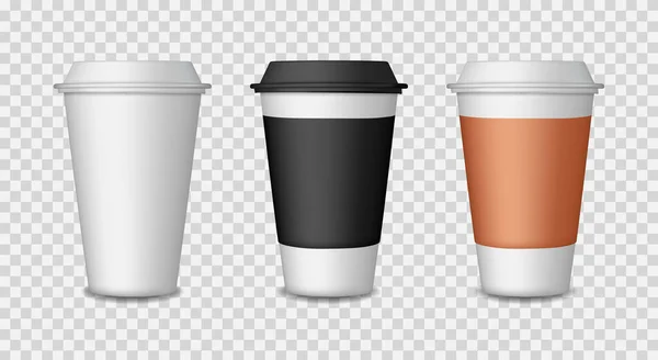 Coffee Cup Mockup Paper Plastic Cups Mug Lid Tea Cafe — Stock Vector