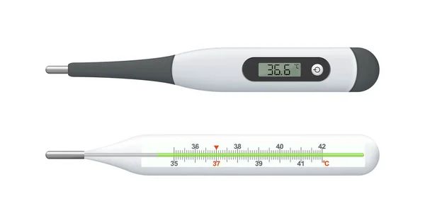 Medical Thermometer Digital Mercury Meter Realistic Electronic Thermometer Fever Scale — Archivo Imágenes Vectoriales