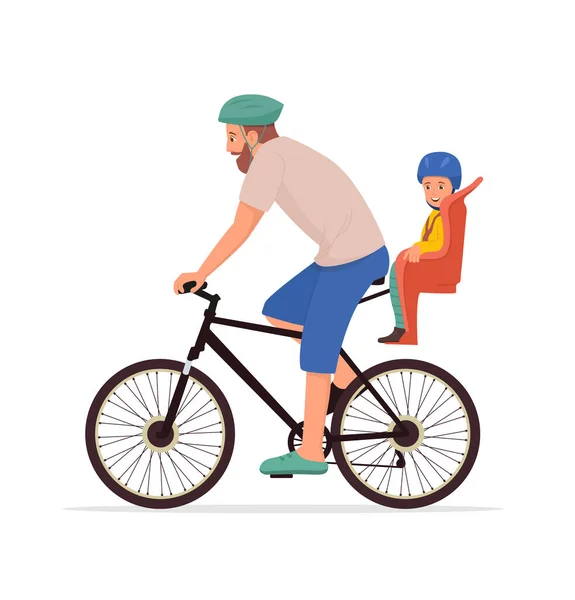 Family Bike Child Father Together Ride Bicycle Happy Travel Dad — Stock Vector