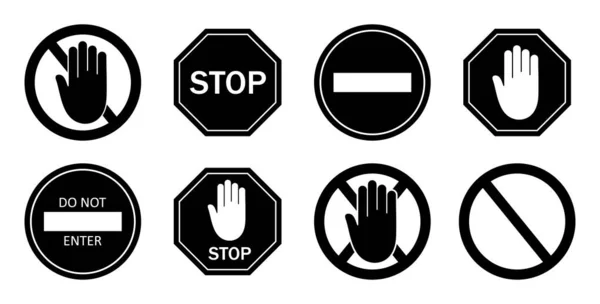 Parar Sinal Ícone Atenção Perigo Símbolo Negro Cautela Proibido Aviso — Vetor de Stock