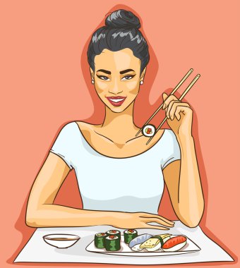 rulo suşi yemek Asyalı kadın
