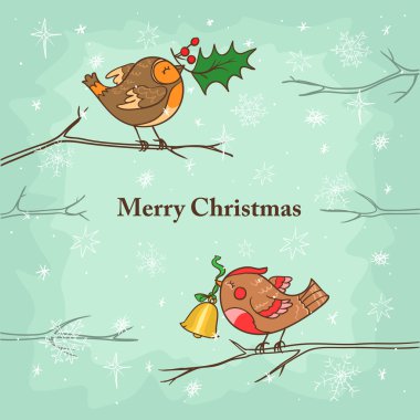 Christmas card with birds clipart
