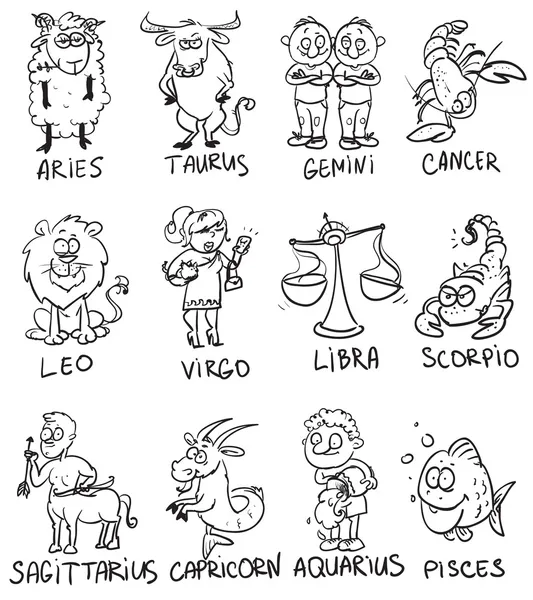 Semne zodiacale, horoscop de desene animate — Vector de stoc