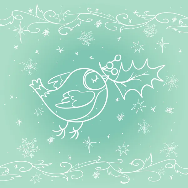 Biglietto natalizio con uccello — Vettoriale Stock