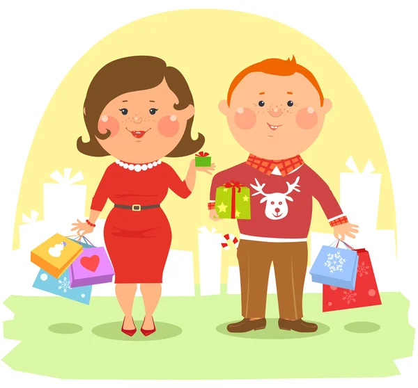 Casal com sacos de compras — Vetor de Stock