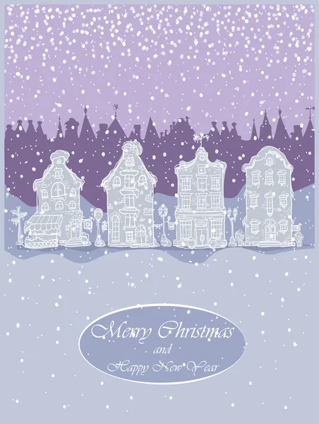 Christmas card design, old town — Stock Vector