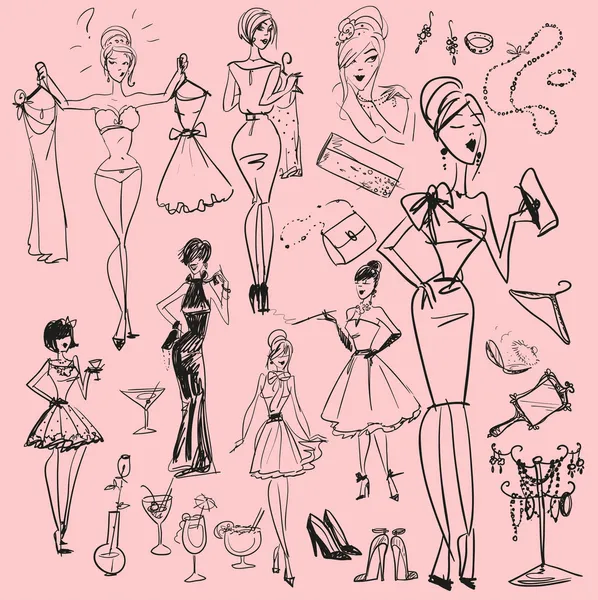 Cocktailparty doodles — Stockvector