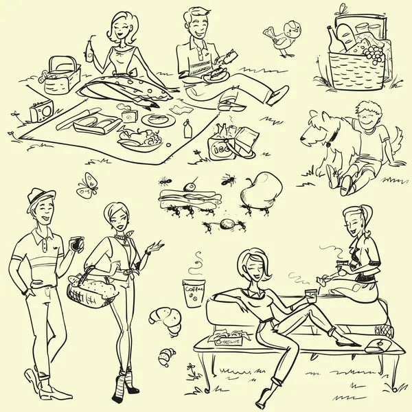 Juego de garabatos de picnic — Archivo Imágenes Vectoriales