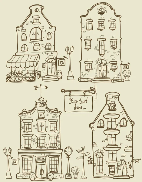Handgezeichnete alte Häuser — Stockvektor