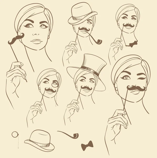 Fille avec fausse moustache — Image vectorielle