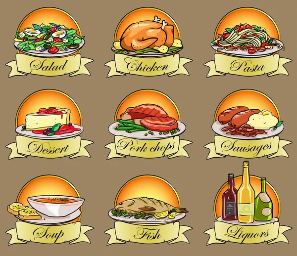 Set maaltijd etiketten, voedsel logo 's — Stockvector