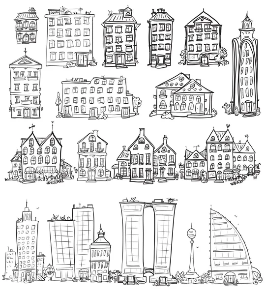 Ciudad doodles conjunto — Archivo Imágenes Vectoriales