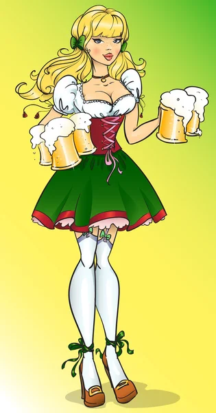 Dívka s pivo, Oktoberfest, nebo St. Patrick je den — Stockový vektor