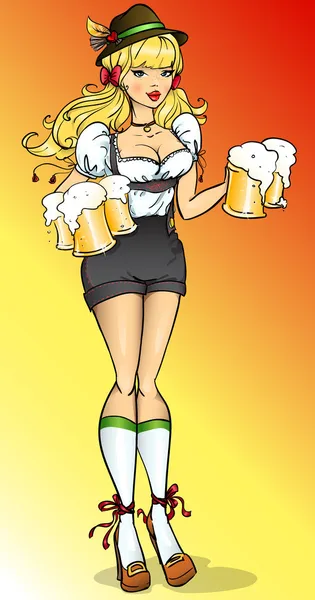 Hübsches blondes Mädchen mit Bier — Stockvektor