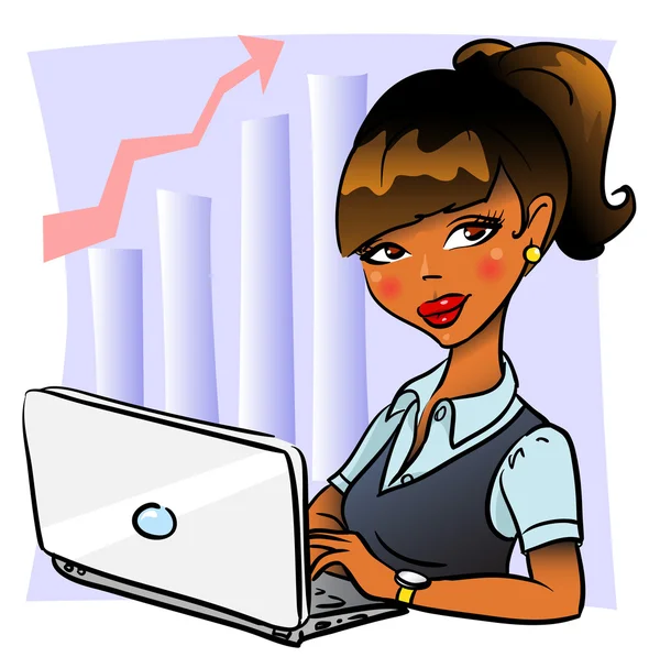 Mujer de negocios con portátil — Vector de stock