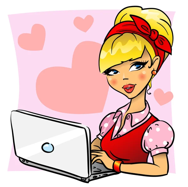 Jovem mulher com laptop — Vetor de Stock