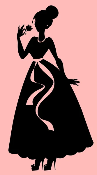 Mujer sosteniendo flor — Vector de stock