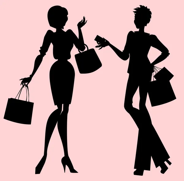 Silhouettes of women during shopping — Stock Vector