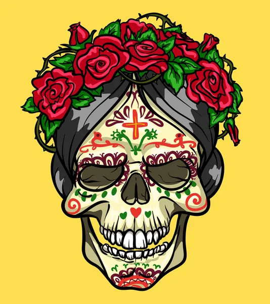 Totenkopf mit Rosen, Tag der Toten — Stockvektor