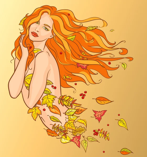 Femme aux feuilles d'automne Illustrations De Stock Libres De Droits