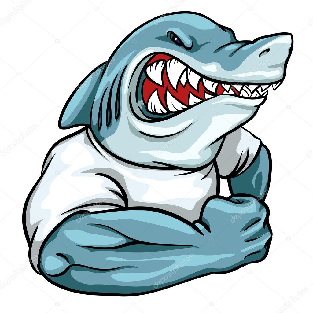 Shark mascot, team logo design, angry man-eater shark isolated