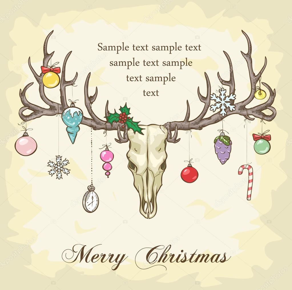 クリスマス鹿の頭蓋骨ストックベクター ロイヤリティフリークリスマス鹿の頭蓋骨イラスト Depositphotos
